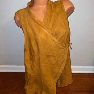 Bryn Walker Womens Linen Sleeveless Wrap Blouse Dress Top yellow Small